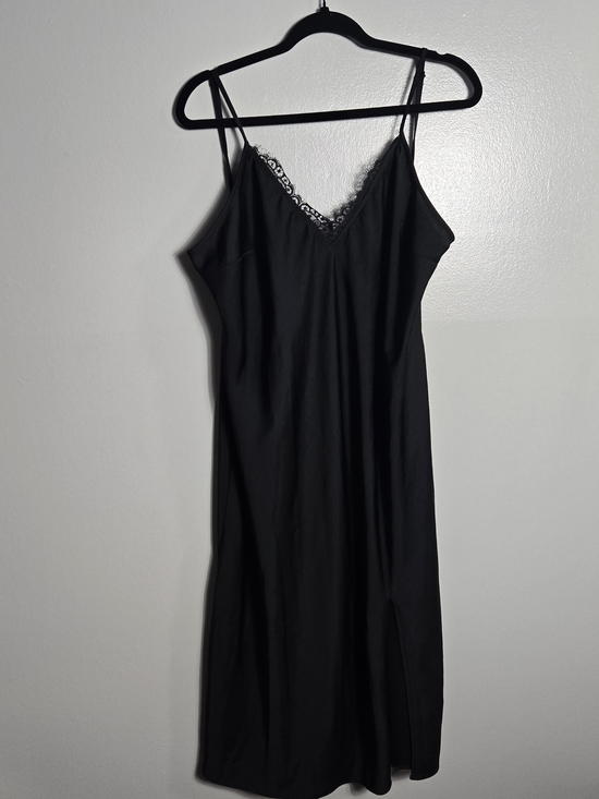 a new day Dresses & Skirts - A New Day Black Lace Trim V Neck Double Strap Side Slit Midi Slip Dress Top XL